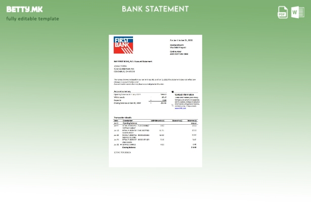 Модерен стил USA Bay Првиот шаблон за збор од извод од банка